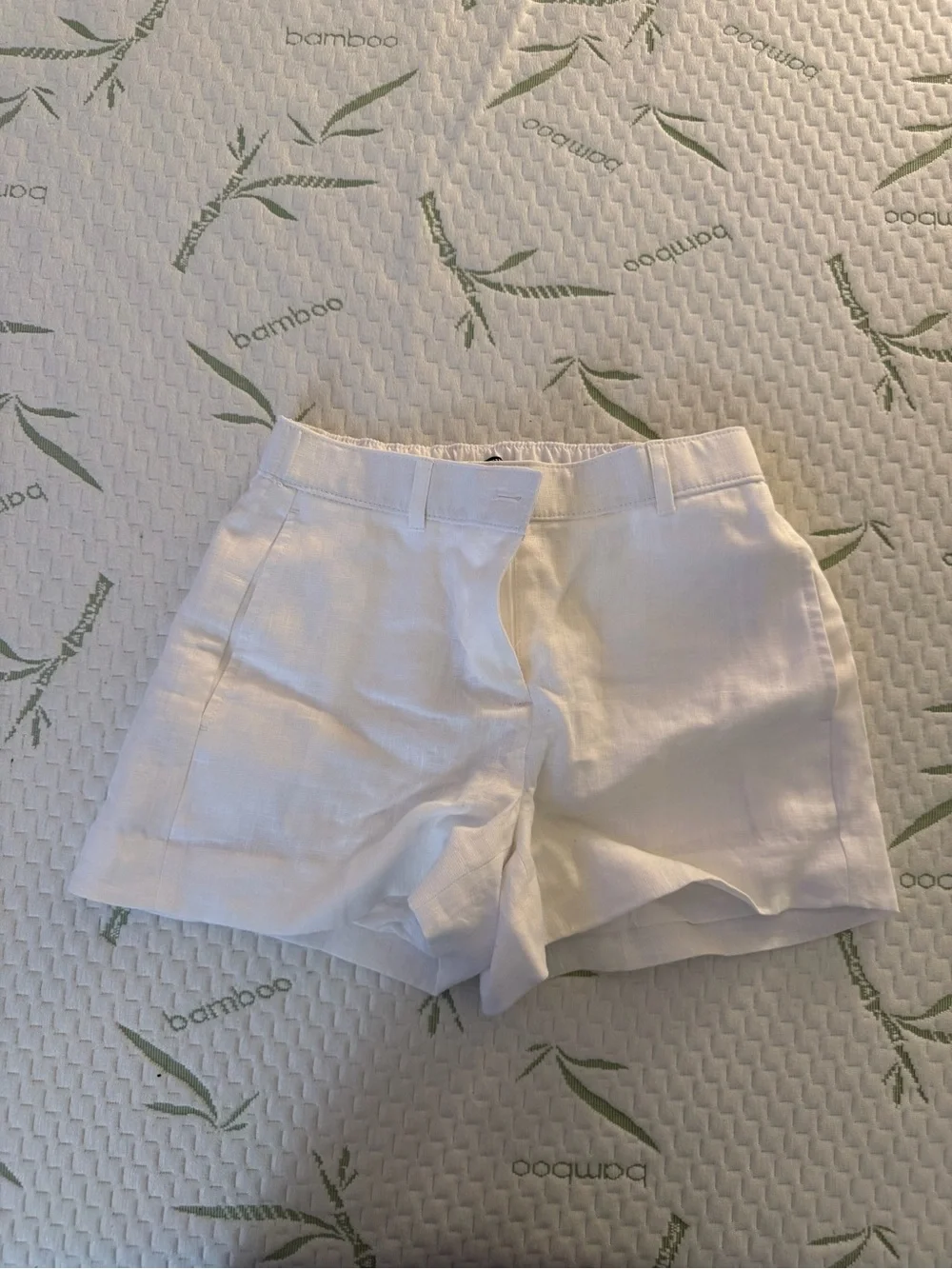 J. Crew White High-Waist Linen-Blend Shorts with Nantucket monogram